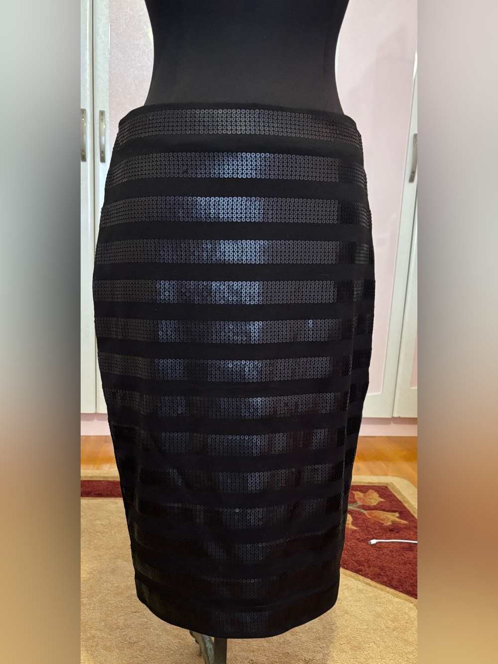 The Limited Black Sequin Stripe Pencil Skirt